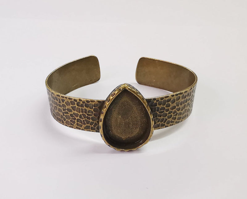 Bracelet blank Resin cuff Dry flower inlay blank Cuff bezel Glass cabochon base Hammered adjustable Antique bronze (25x18mm ) G24207