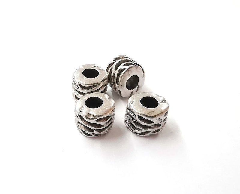 4 Rondelle beads Antique silver plated beads (12x11x10mm) G26737