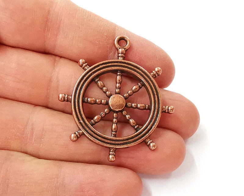 2 Ship wheel charms Antique copper plated charm (45x40mm) G24368