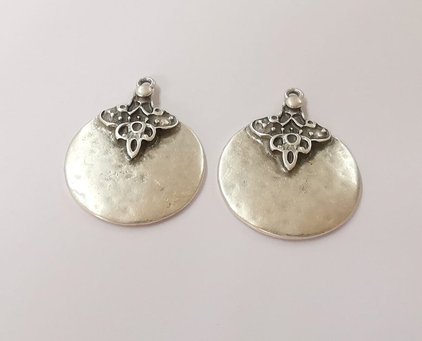 2 Antique silver plated charms (38x30mm) G24380