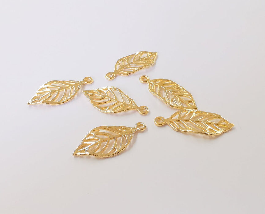 5 Leaf charms Shiny gold plated charms (28x13mm) G24387