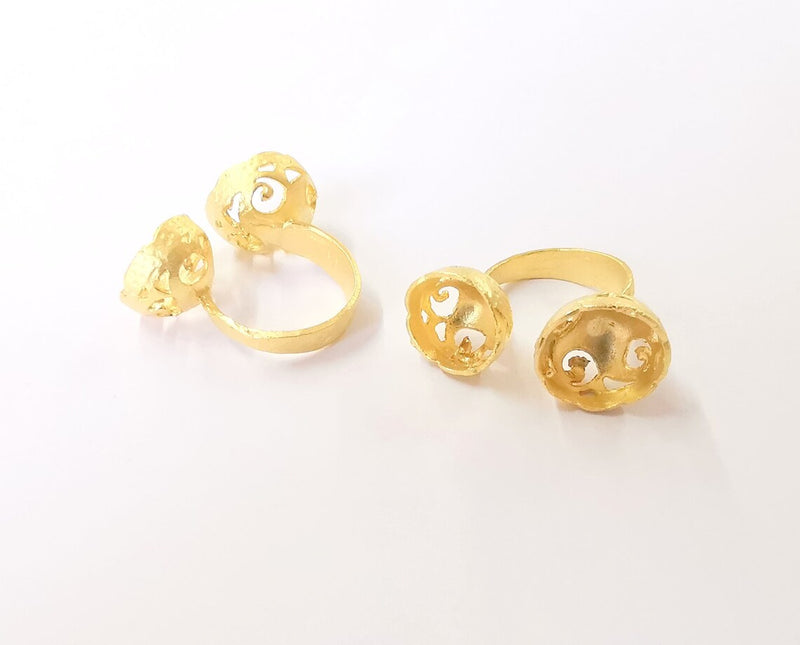 Flower ring settings blank inlay ring Mosaic ring bezel base Cabochon mountings adjustable (12mm blank ) Shiny Gold Brass G24388