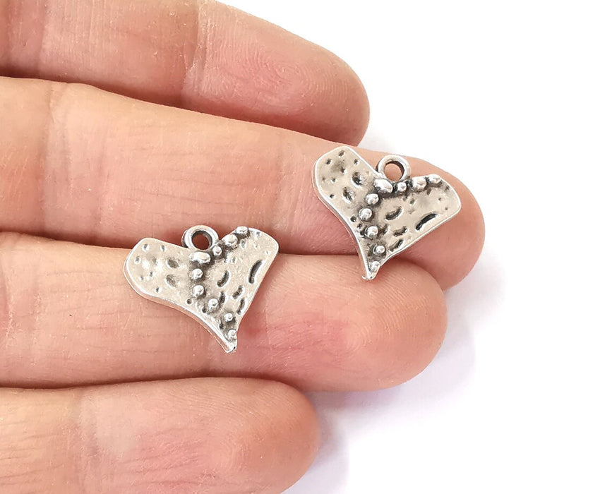 10 Heart charms Antique silver plated charm (18x17mm) G24410