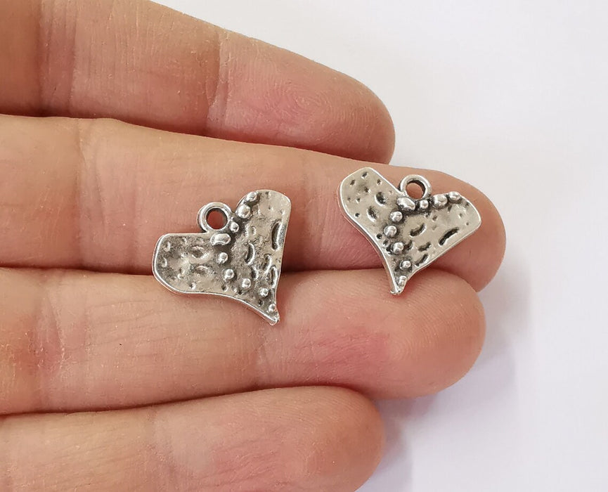 10 Heart charms Antique silver plated charm (18x17mm) G24410