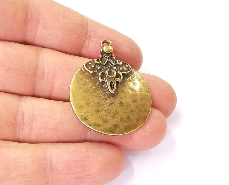 2 Hammered charms Antique bronze plated charms (38x30mm) G24396