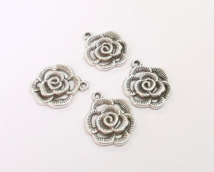 5 Flower charms Antique silver plated charms (24x20mm) G24401