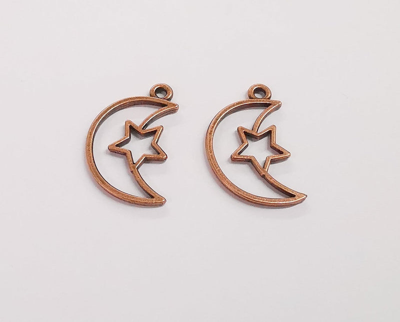5 Crescent star charms Antique copper plated charms (30x19mm) G24328