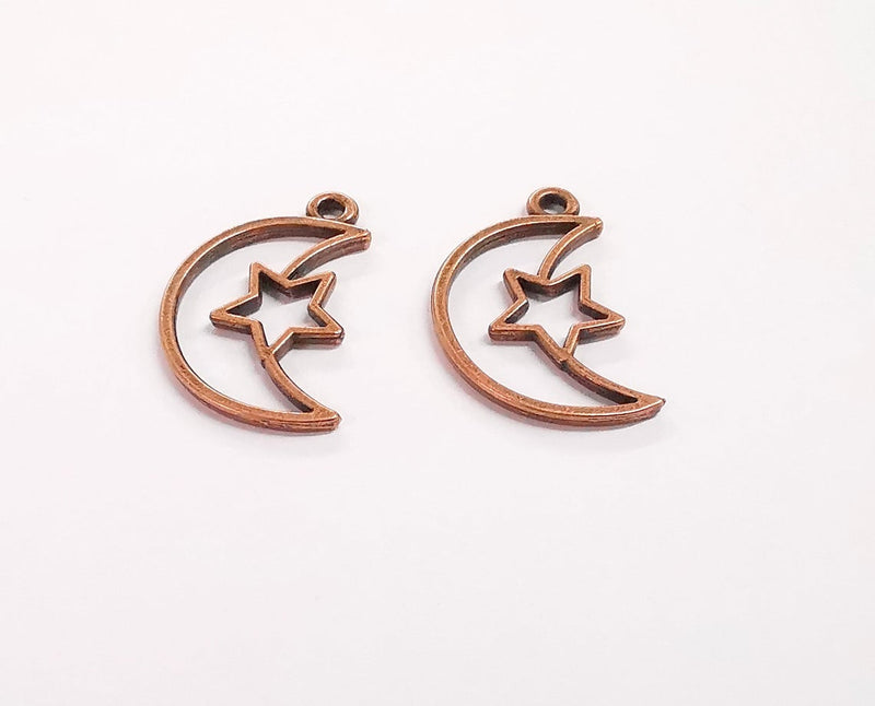 5 Crescent star charms Antique copper plated charms (30x19mm) G24328