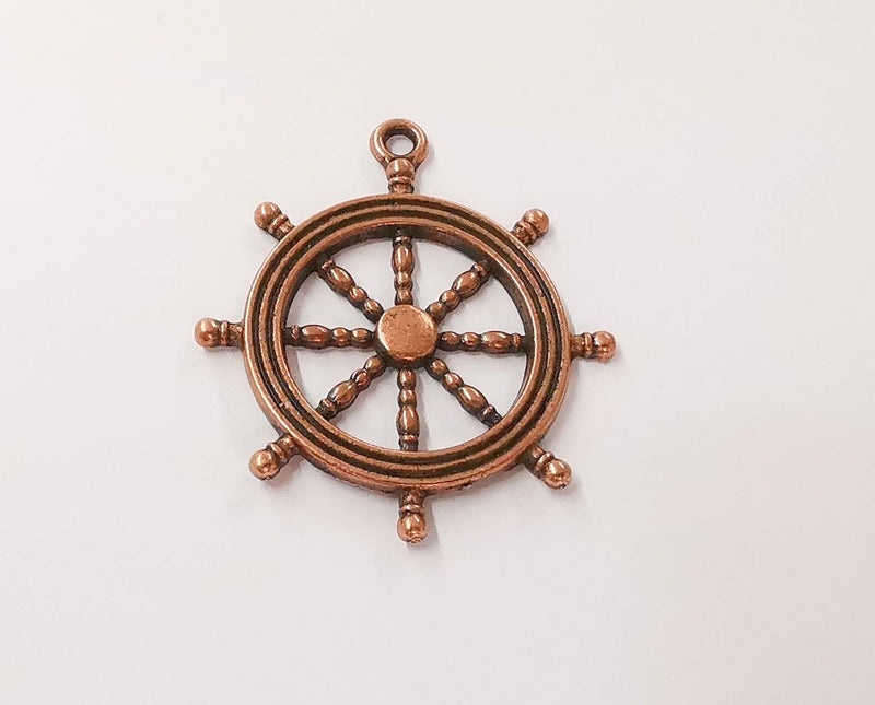 2 Ship wheel charms Antique copper plated charm (45x40mm) G24368