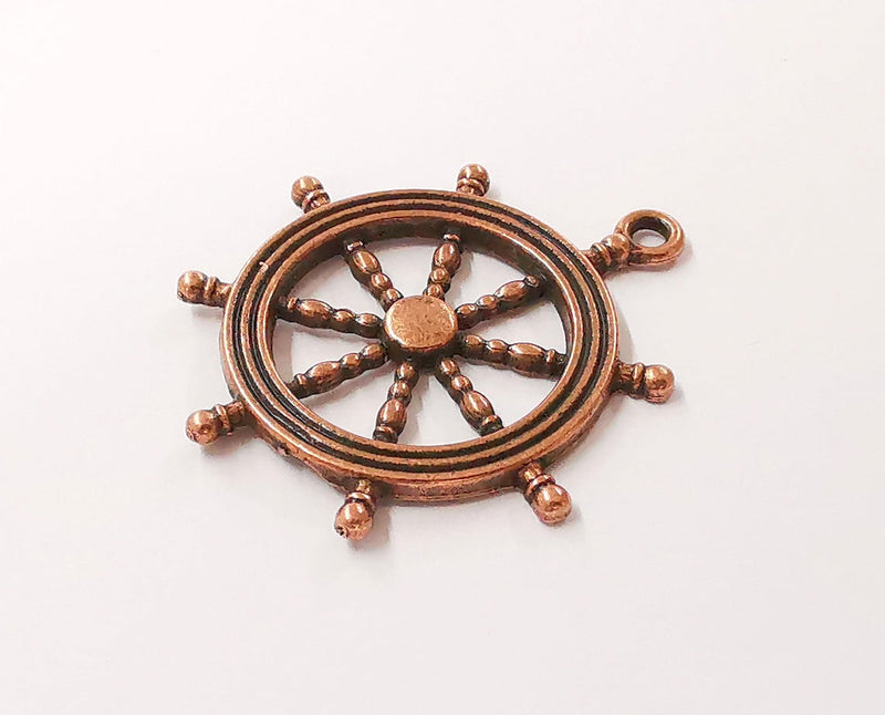 2 Ship wheel charms Antique copper plated charm (45x40mm) G24368