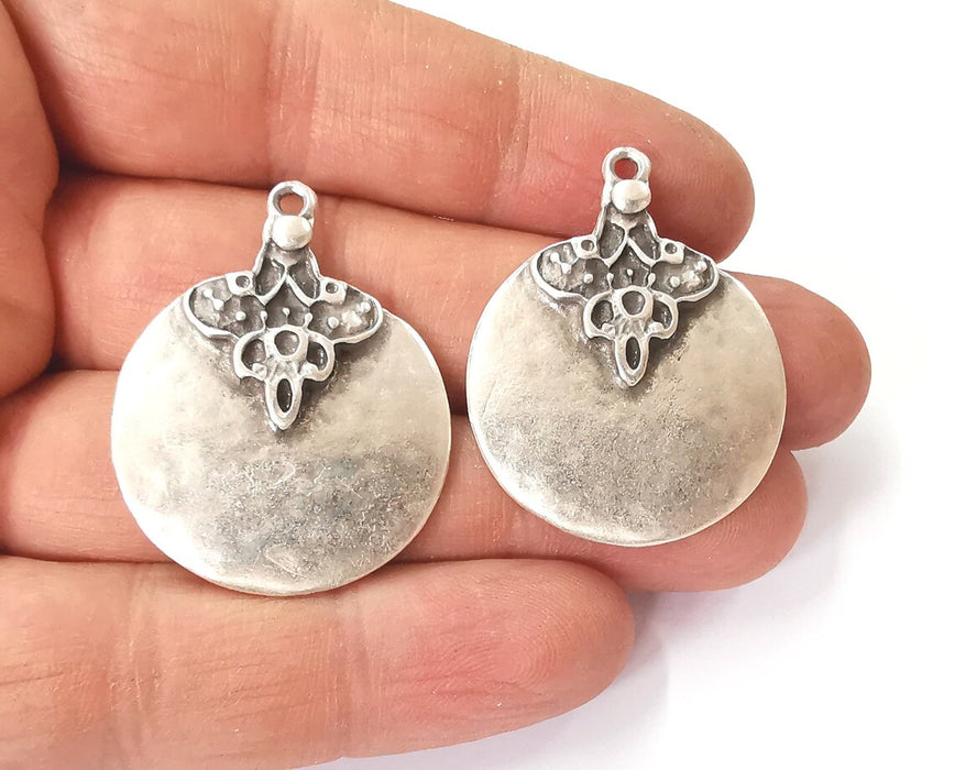 2 Antique silver plated charms (38x30mm) G24380