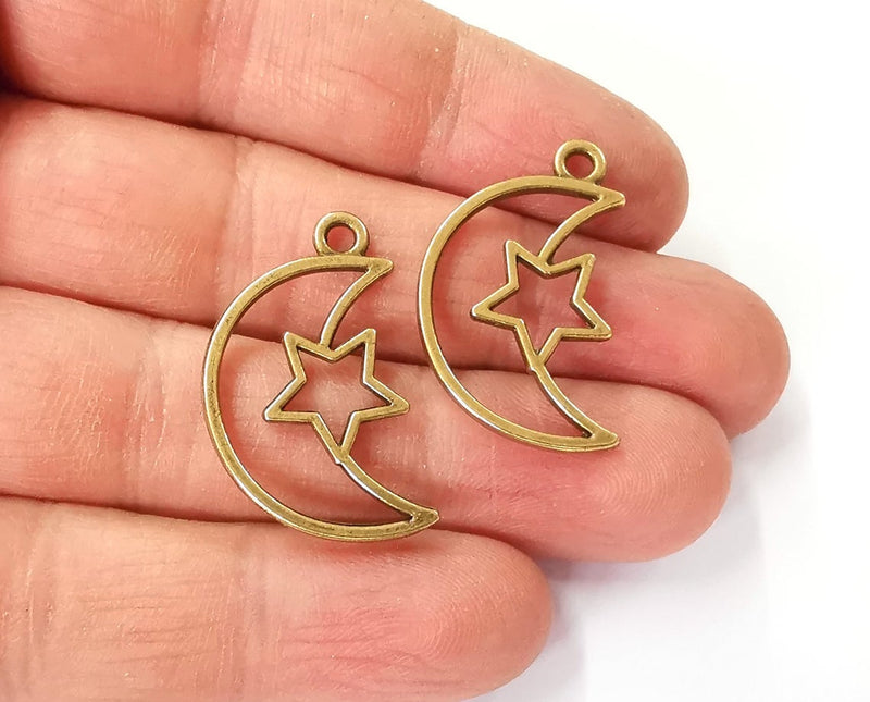 5 Crescent star charms Antique bronze plated charms (30x19mm) G24381