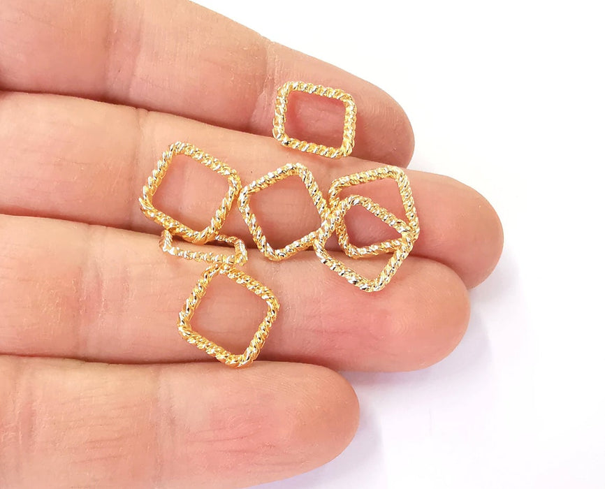 10 Twisted square charms findings Shiny Gold plated findings (12 mm) G24386