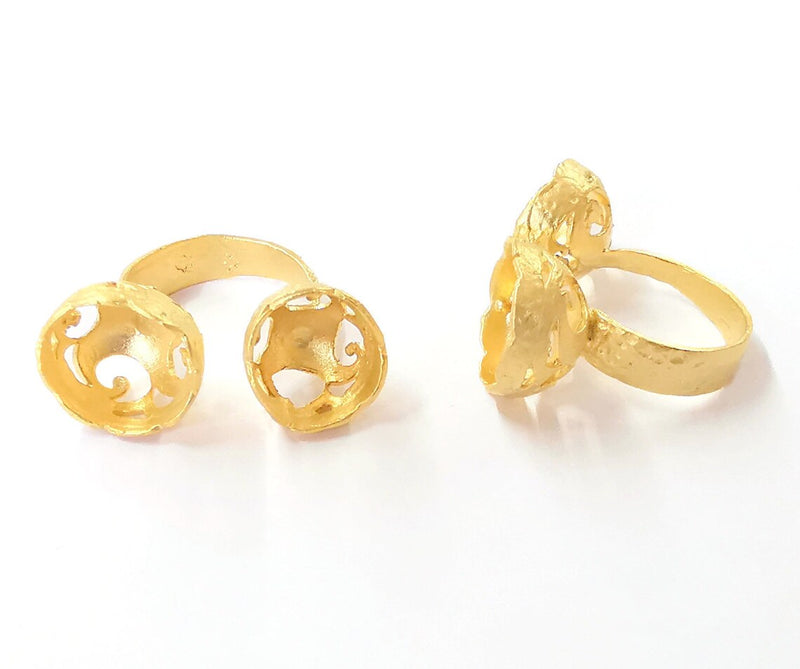 Flower ring settings blank inlay ring Mosaic ring bezel base Cabochon mountings adjustable (12mm blank ) Shiny Gold Brass G24388