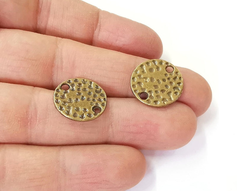5 Hammered circle charms connector Antique bronze plated connector (18 mm) G24389