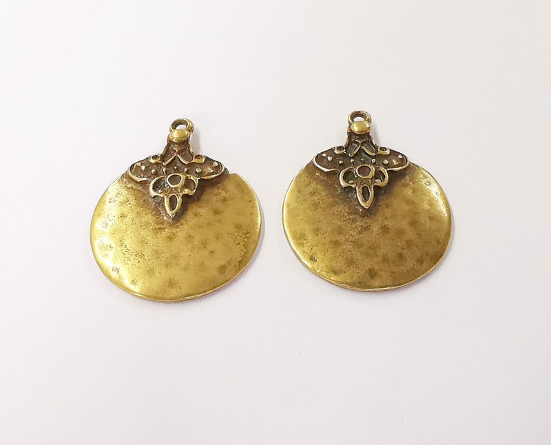 2 Hammered charms Antique bronze plated charms (38x30mm) G24396
