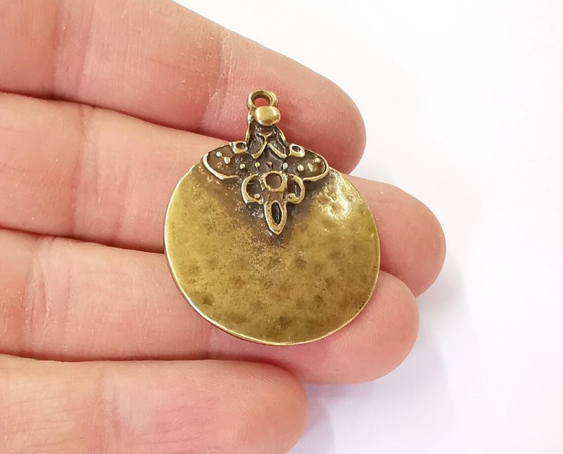 2 Hammered charms Antique bronze plated charms (38x30mm) G24396