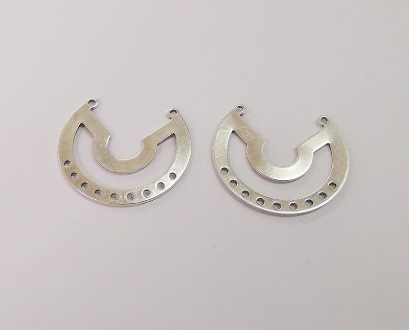 4 Silver connector charms Dangle charms Antique silver plated brass charms (31x28mm) G24499