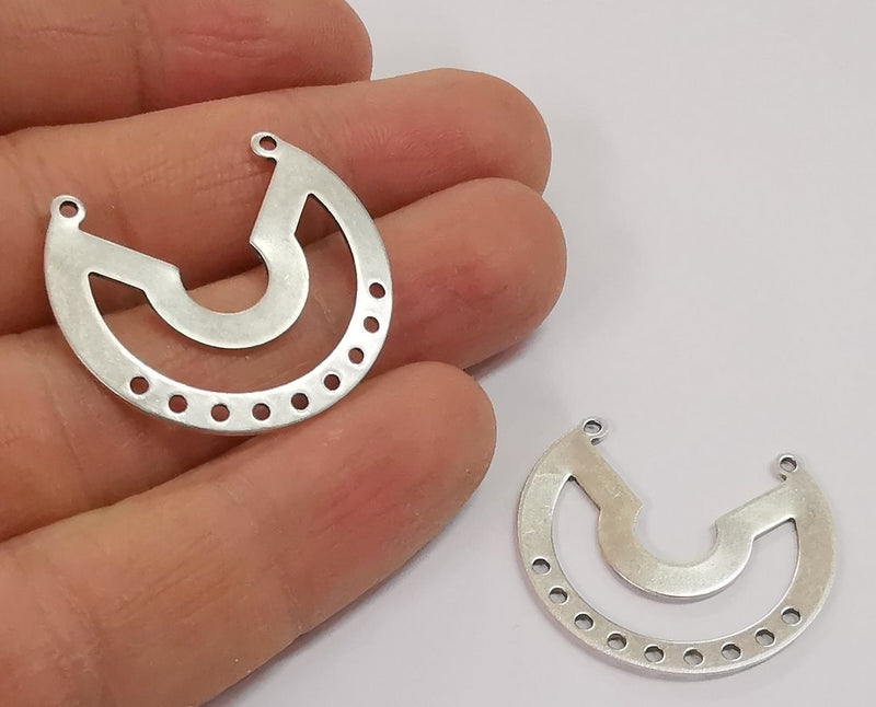 4 Silver connector charms Dangle charms Antique silver plated brass charms (31x28mm) G24499