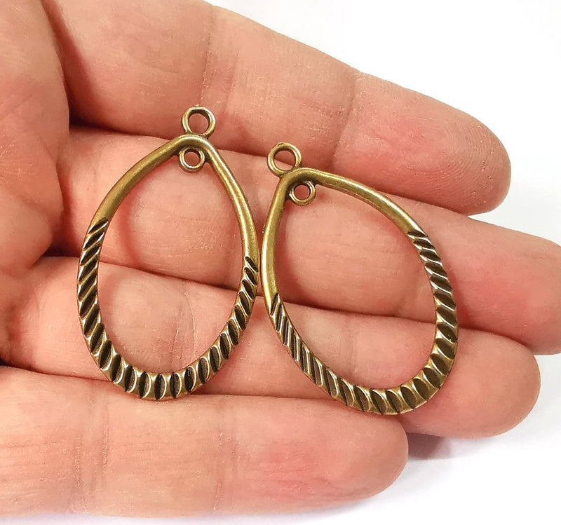 2 Drop charms connector (Double Sided) Antique bronze plated charms (42x25mm) G28561