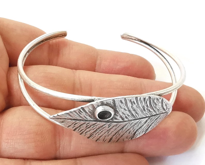 Leaf bracelet brass cuff blank bezel Glass cabochon base Adjustable antique silver (4mm ) G24525