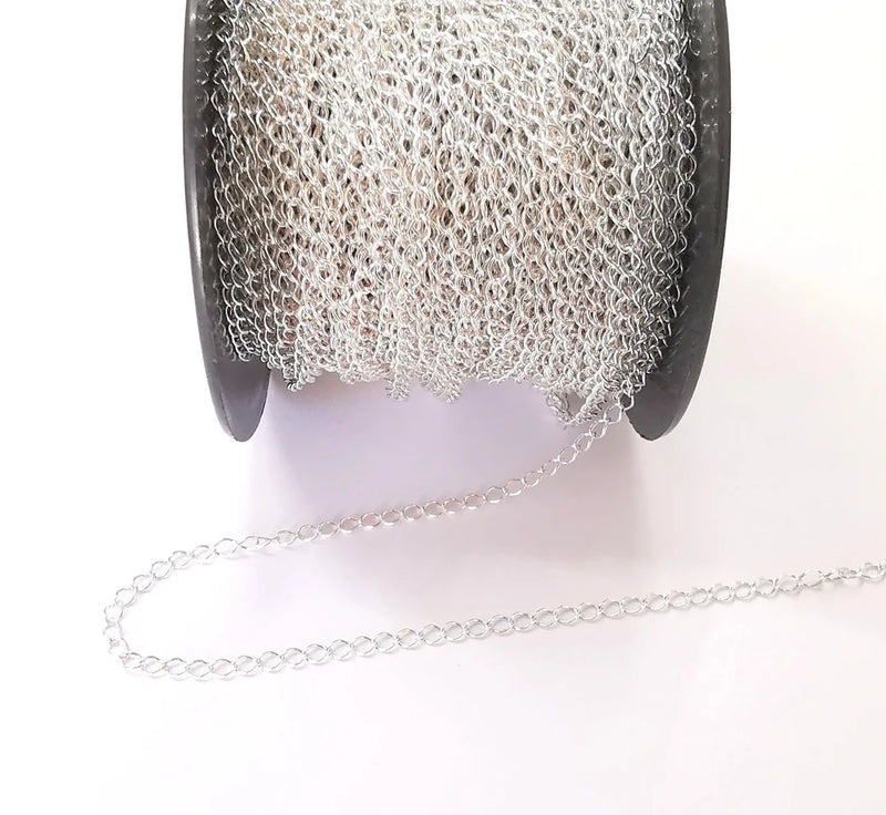 1 Feet Sterling Silver Soldered Curb Chain 925 Silver Chain Findings, Solid Silver Chain (3.4x2.3mm thickness) G30415