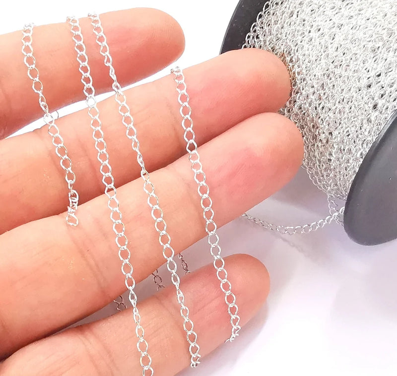 1 Feet Sterling Silver Soldered Curb Chain 925 Silver Chain Findings, Solid Silver Chain (3.4x2.3mm thickness) G30415