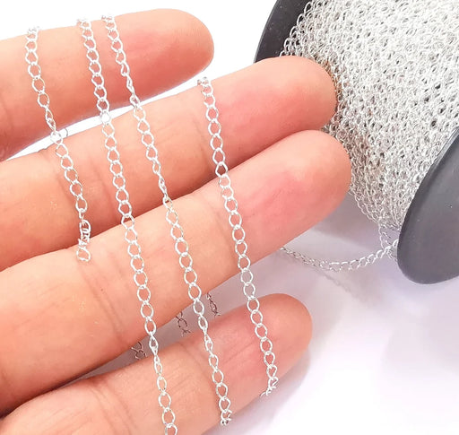 1 Feet Sterling Silver Soldered Curb Chain 925 Silver Chain Findings, Solid Silver Chain (3.4x2.3mm thickness) G30039