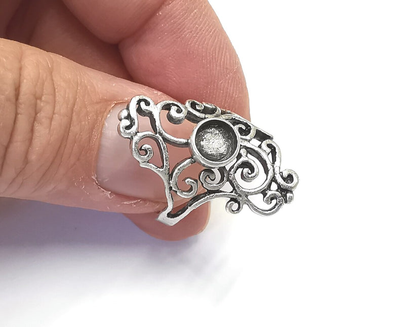 Filigree branch silver ring setting blank cabochon mounting Adjustable ring base bezel Antique Silver Plated Brass (6mm) G26371