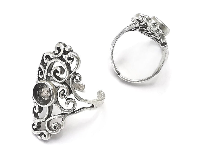 Filigree branch silver ring setting blank cabochon mounting Adjustable ring base bezel Antique Silver Plated Brass (6mm) G26371