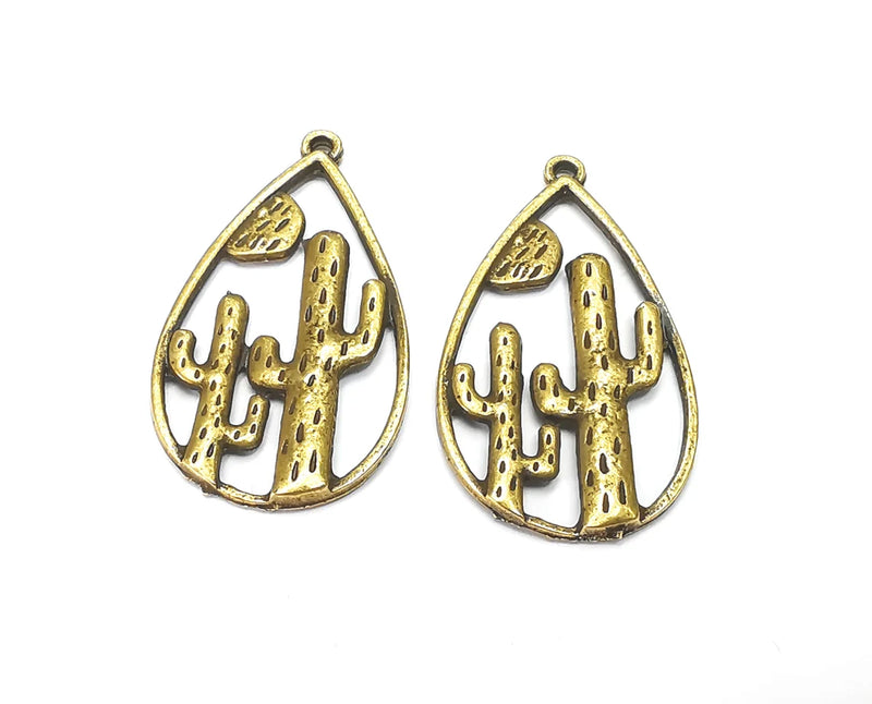 2 Cactus Charms Antique Bronze Plated Charms (42x24mm) G27266