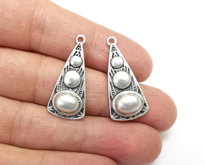 2 Ethnic Silver Charms Antique Silver Plated Charms (32x14mm) G27453