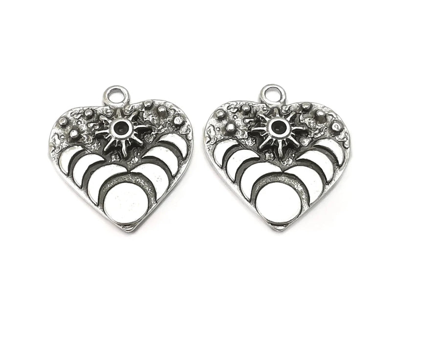 Heart Moon Star Charms Crescent State of The Moon Pendant Antique Silver Plated Charms (25x23mm) G27951