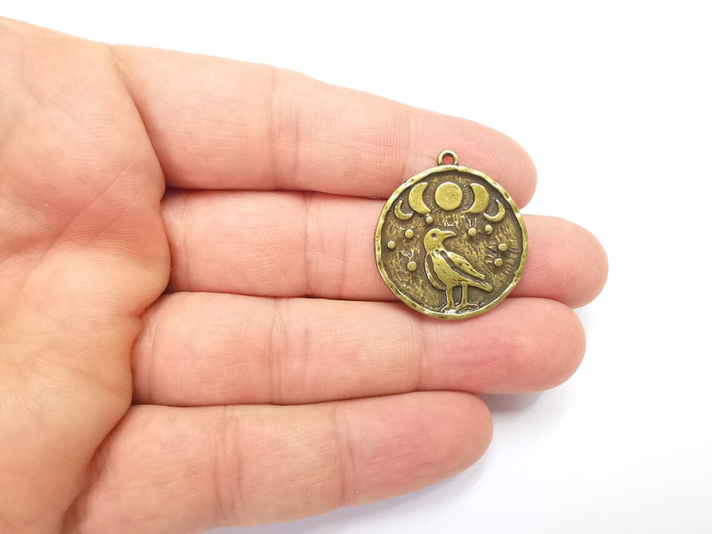 Raven Moon Charms Crescent Stars Charms Moonrise Pendant Antique Bronze Plated Charms (30x26mm) G28174
