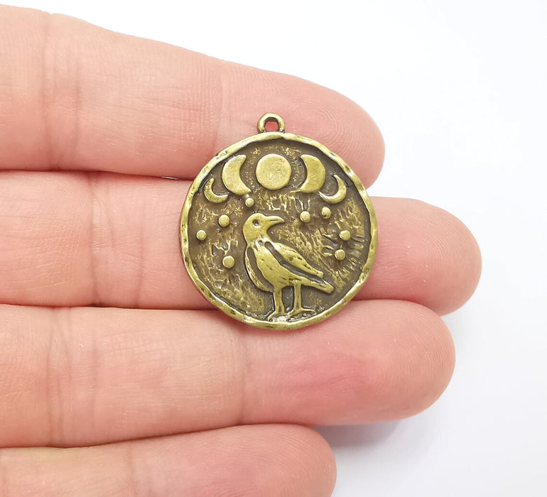 Raven Moon Charms Crescent Stars Charms Moonrise Pendant Antique Bronze Plated Charms (30x26mm) G28174