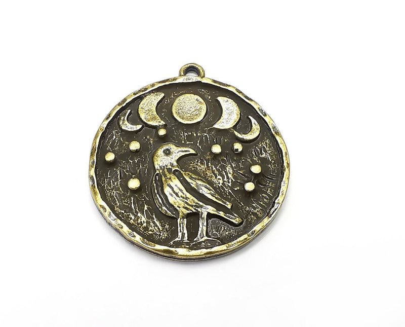 Raven Moon Charms Crescent Stars Charms Moonrise Pendant Antique Bronze Plated Charms (30x26mm) G28174
