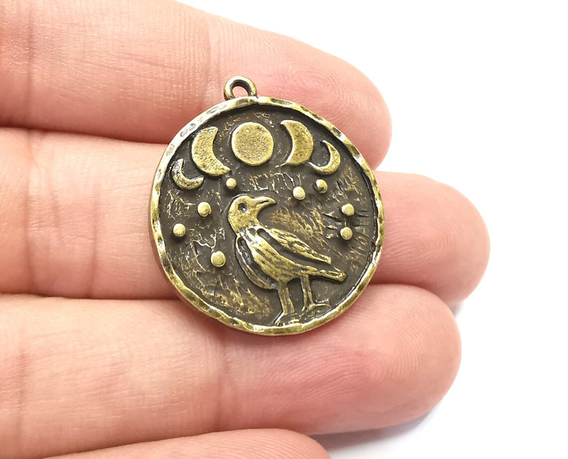 Raven Moon Charms Crescent Stars Charms Moonrise Pendant Antique Bronze Plated Charms (30x26mm) G28174