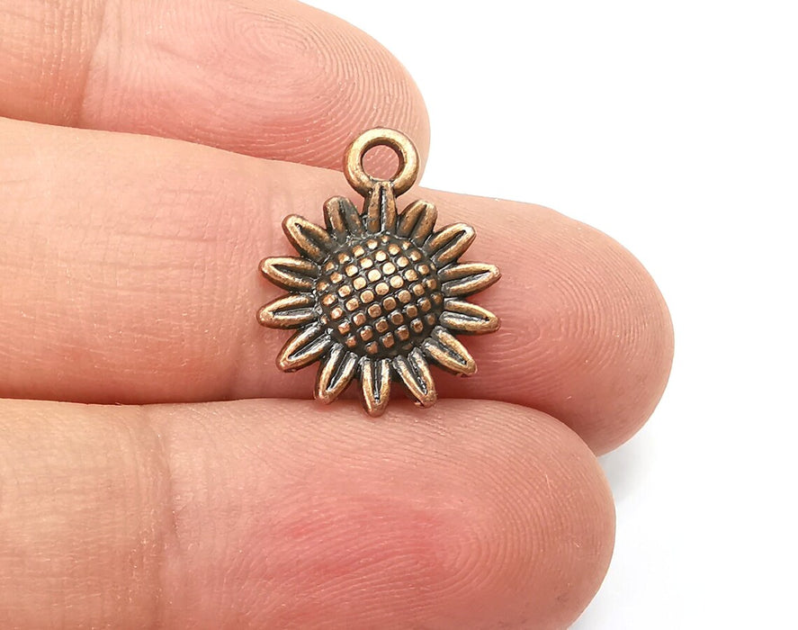 Sunflower Charms Daisy Flower Round Charms Antique Copper Plated Charms (18x15mm) G28357