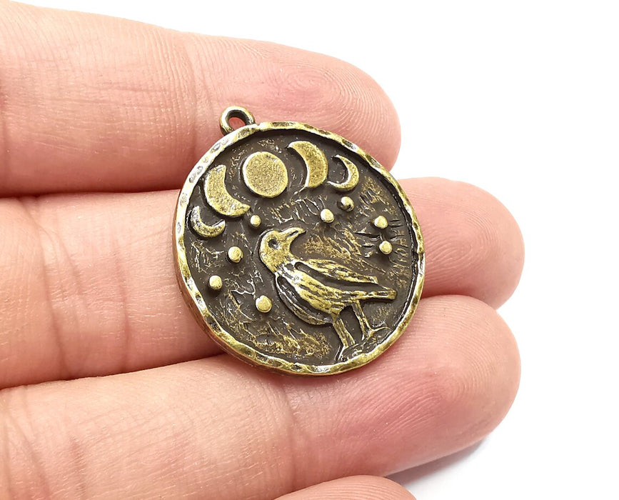 Raven Moon Charms Crescent Stars Charms Moonrise Pendant Antique Bronze Plated Charms (30x26mm) G28174