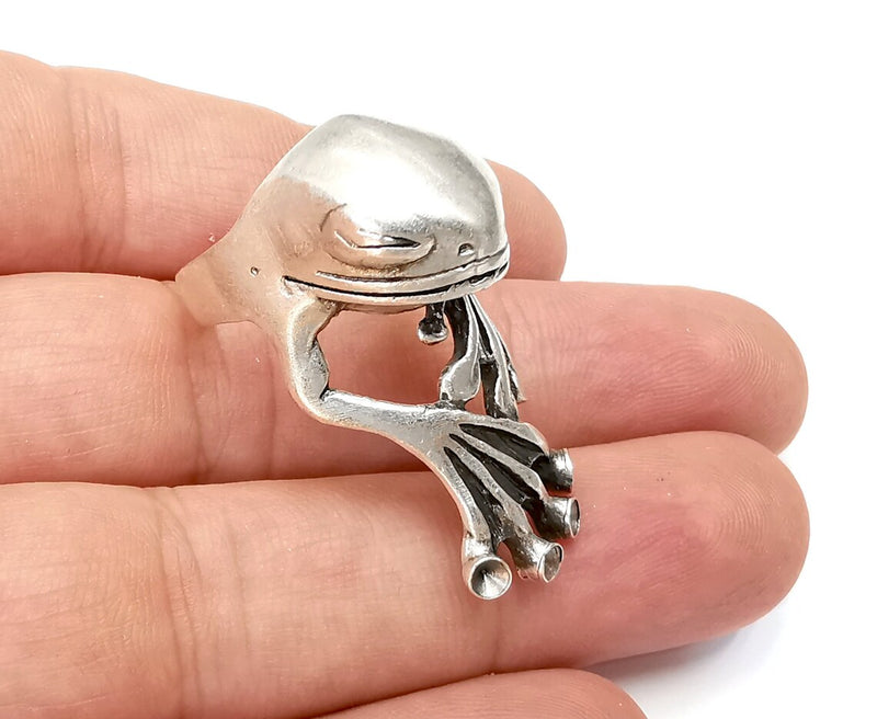 Frog Ring Blanks Settings, Cabochon Mounting, Adjustable Ring Base Bezels, Antique Silver Plated Brass (3mm) G28508