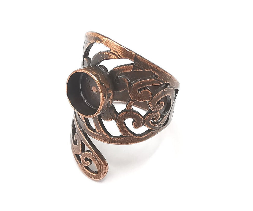 Filigree Ring Blanks Settings, Cabochon Mounting, Adjustable Resin Ring Base Bezels, Antique Copper Plated Brass (8mm) G28546