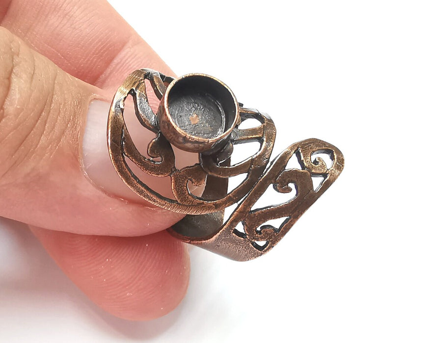 Filigree Ring Blanks Settings, Cabochon Mounting, Adjustable Resin Ring Base Bezels, Antique Copper Plated Brass (8mm) G28546