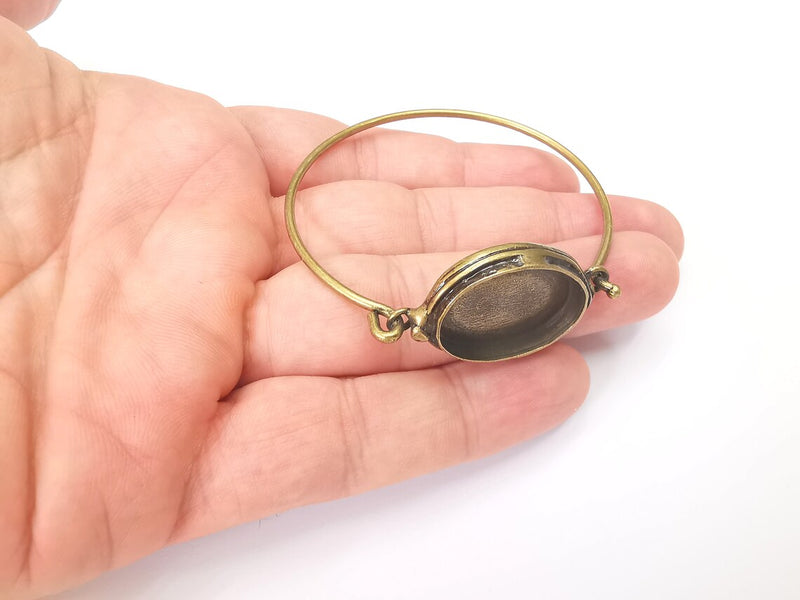 Oval Bracelet Bezel, Resin Cuff Blanks, Cabochon Bases, Mosaic Mountings, Dry flower Frame, Antique Bronze Plated Brass (25x18mm) G28562