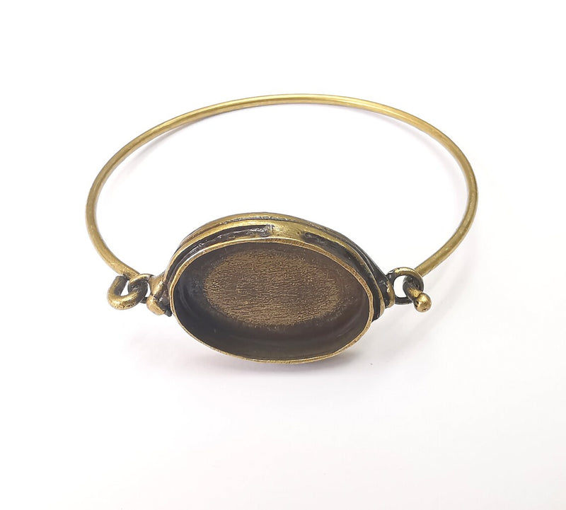 Oval Bracelet Bezel, Resin Cuff Blanks, Cabochon Bases, Mosaic Mountings, Dry flower Frame, Antique Bronze Plated Brass (25x18mm) G28562