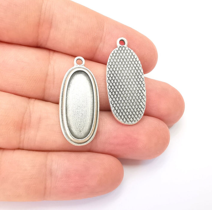 Oval Charm Bezel, Resin Blank, inlay Mounting, Mosaic Pendant Frame, Cabochon Base,Dry Flower Setting,Antique Silver Plated (25x10mm) G28575