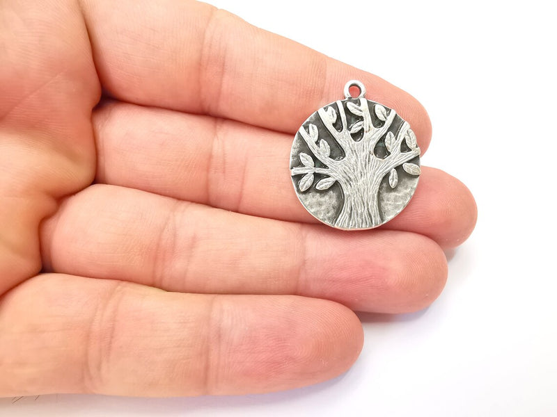 Tree Charms Antique Silver Plated Leafy Tree Charms (25mm) G28576