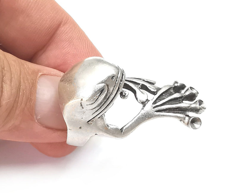 Frog Ring Blanks Settings, Cabochon Mounting, Adjustable Ring Base Bezels, Antique Silver Plated Brass (3mm) G28508