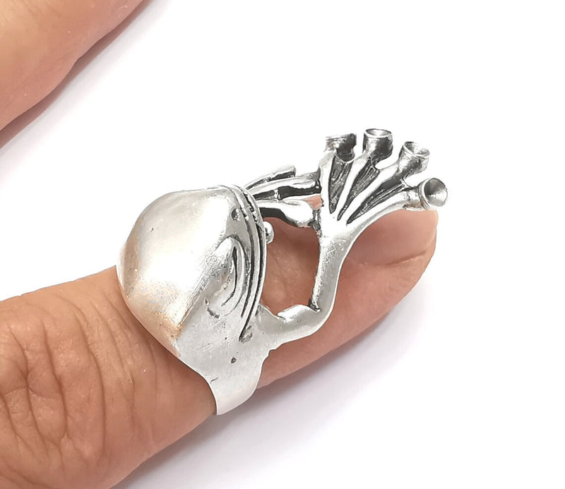 Frog Ring Blanks Settings, Cabochon Mounting, Adjustable Ring Base Bezels, Antique Silver Plated Brass (3mm) G28508