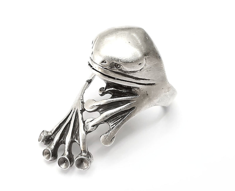 Frog Ring Blanks Settings, Cabochon Mounting, Adjustable Ring Base Bezels, Antique Silver Plated Brass (3mm) G28508
