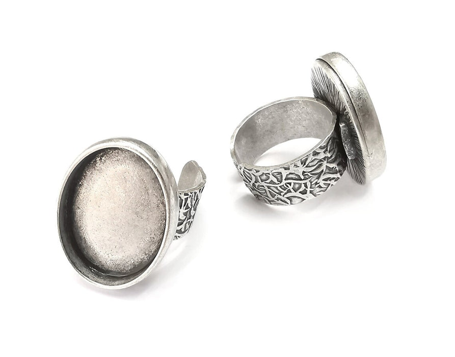 Oval Ring, Branch Ring Blank Setting, Cabochon Mounting, Adjustable Resin Base Bezels, Antique Silver Plated (25x18mm) G28685